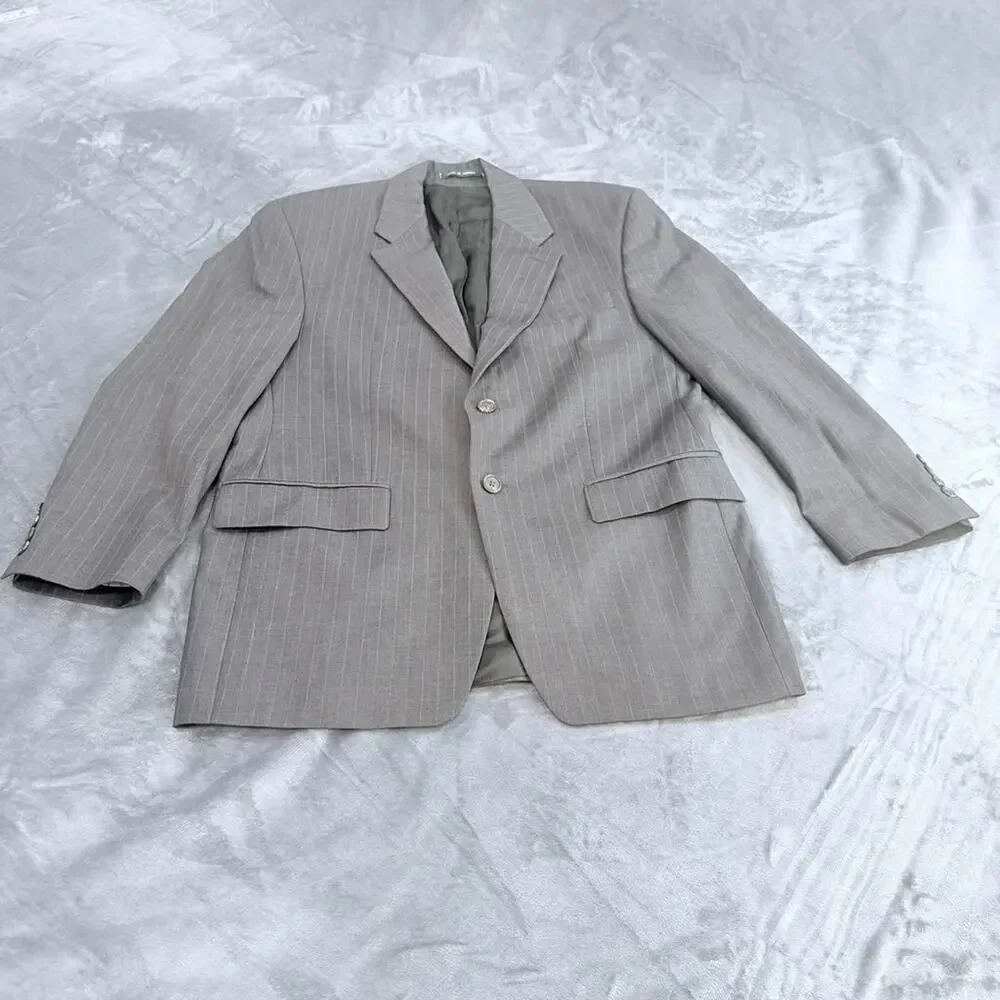 Vtg Lauren Ralph Lauren Pure Wool Blazer Sz 38s Gray Pin Strip Made In Canada